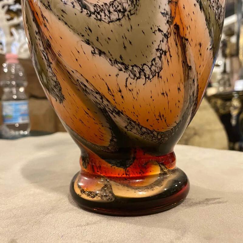 Vaso italiano vintage in vetro arancione e marrone, 1970