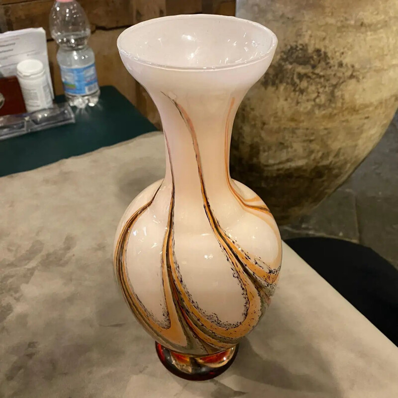 Vase italien vintage en verre orange et brun, 1970