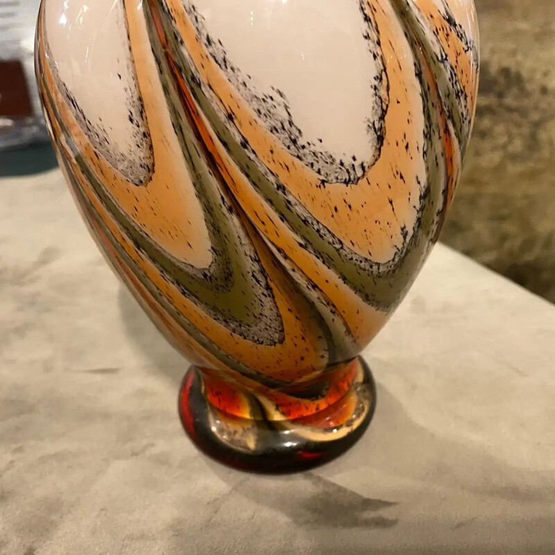 Vase italien vintage en verre orange et brun, 1970