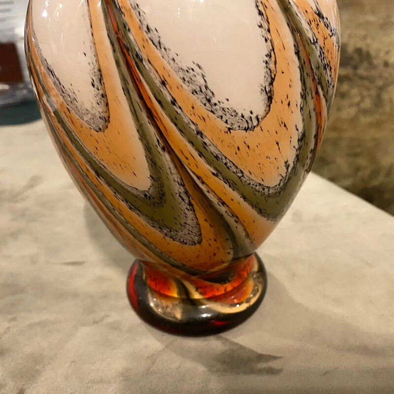 Italienische Vintage-Vase aus orangem und braunem Glas, 1970