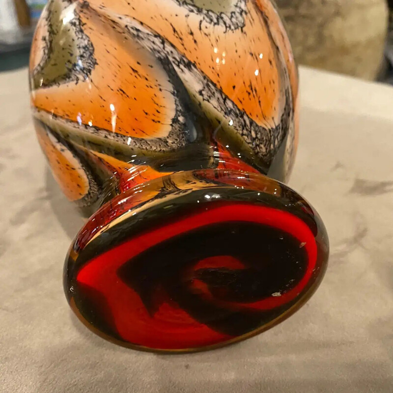 Italienische Vintage-Vase aus orangem und braunem Glas, 1970