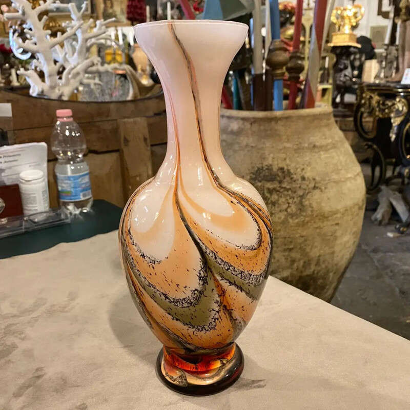 Vase italien vintage en verre orange et brun, 1970