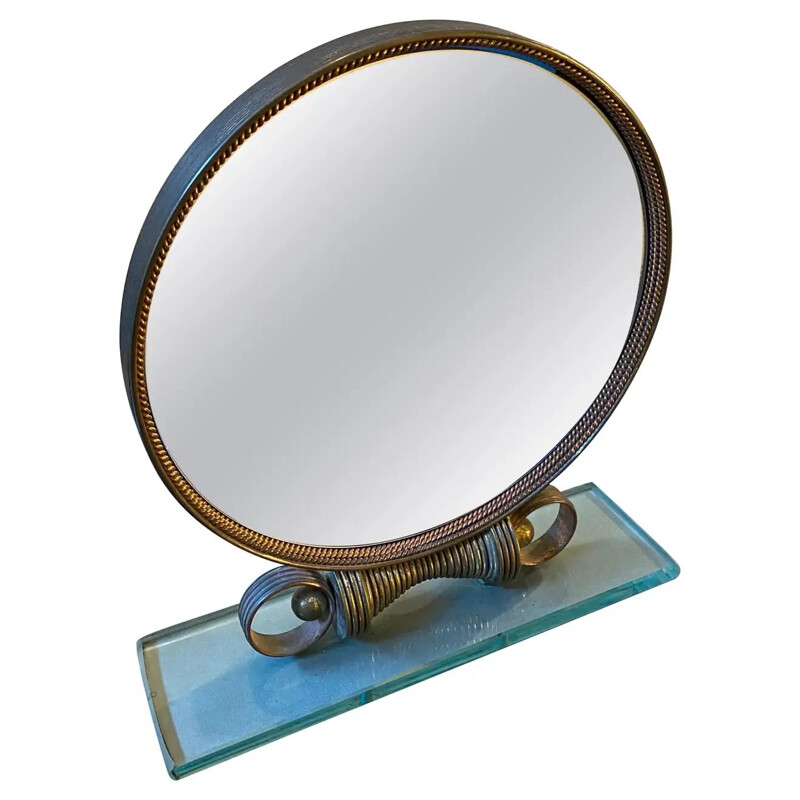 Mid-century brass and heavy glass table mirror by Verde Nilo, 1950s