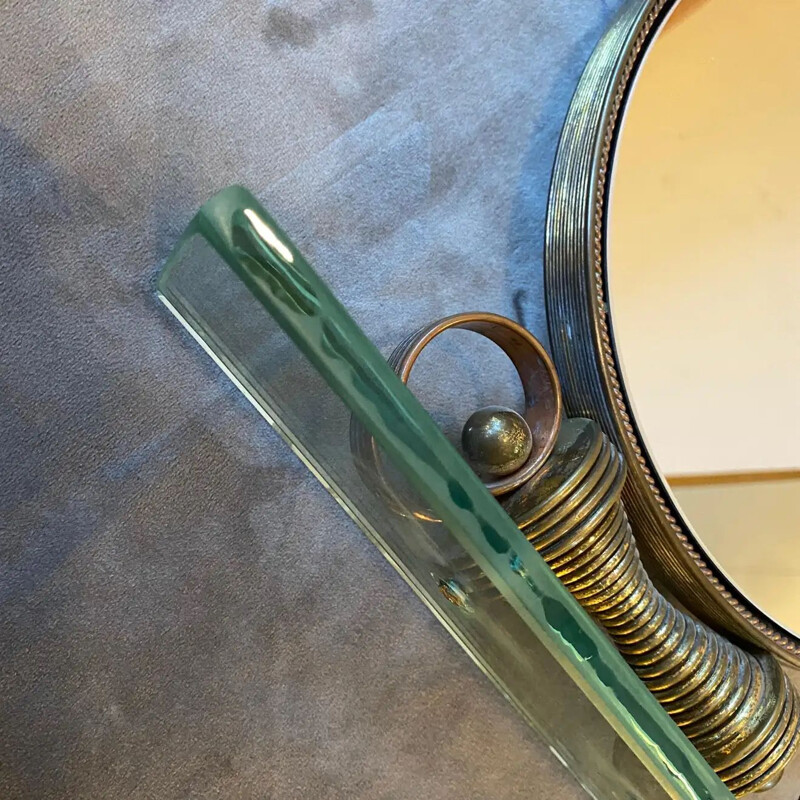 Mid-century brass and heavy glass table mirror by Verde Nilo, 1950s