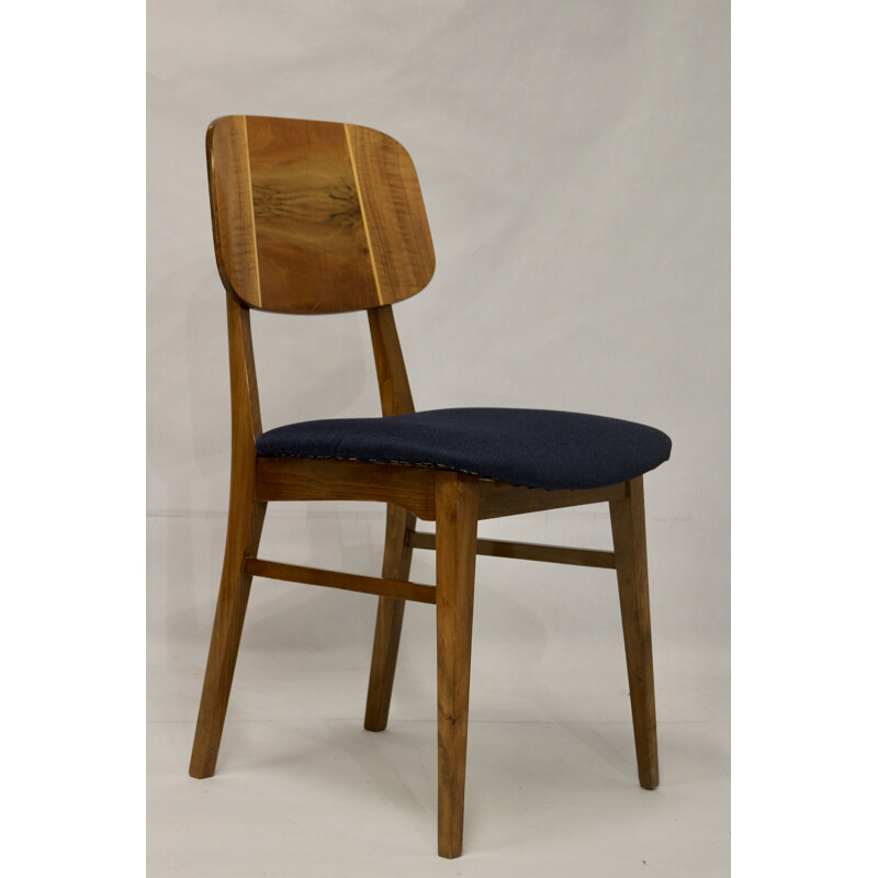 Set of 6 vintage wood slatted chairs, 1960-1970