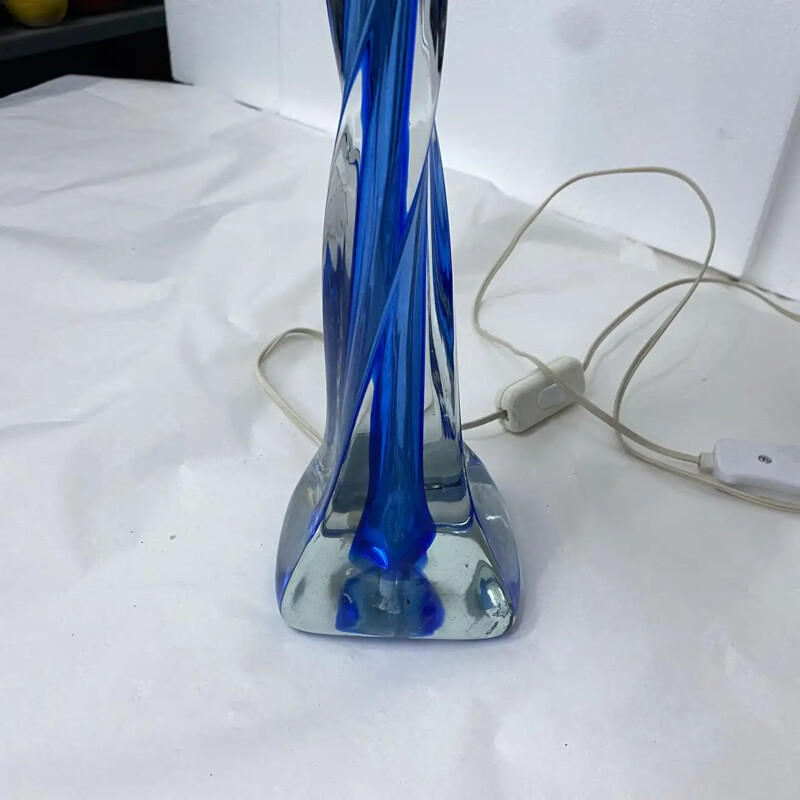 Lámpara de mesa vintage de cristal de Murano azul, 1970