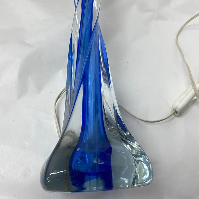 Lámpara de mesa vintage de cristal de Murano azul, 1970