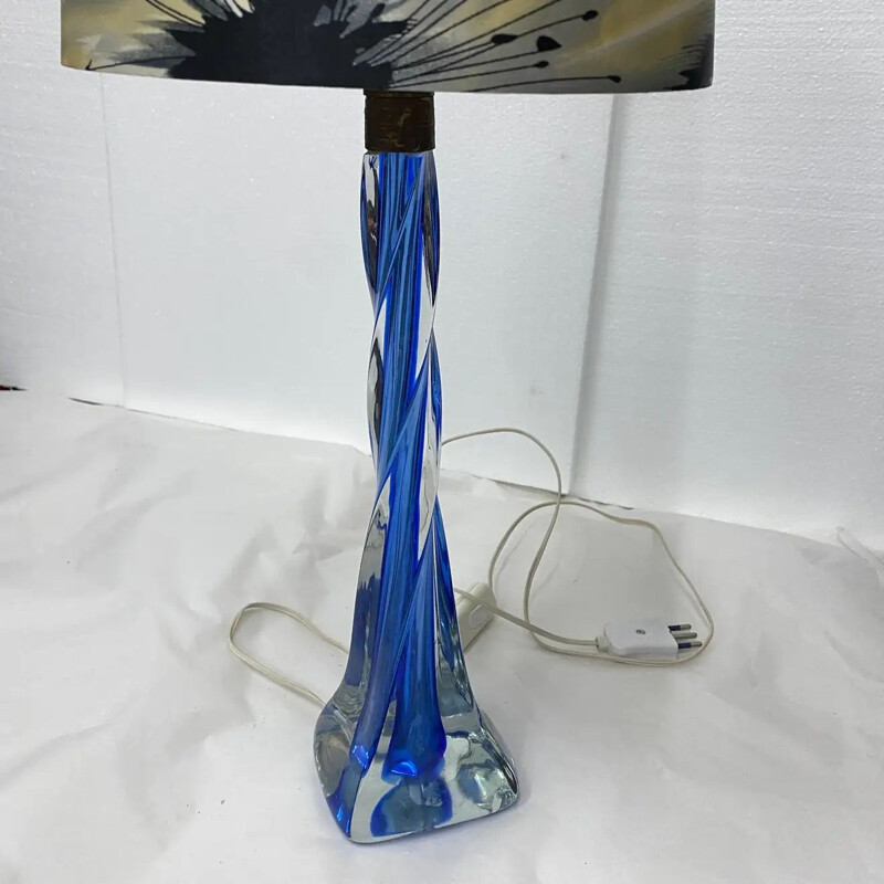 Lámpara de mesa vintage de cristal de Murano azul, 1970