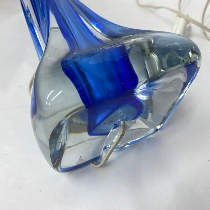 Lámpara de mesa vintage de cristal de Murano azul, 1970