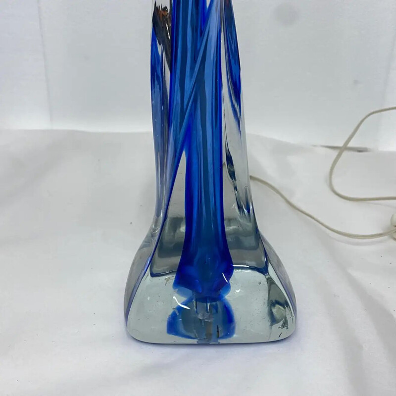 Vintage tafellamp in blauw Murano glas, 1970