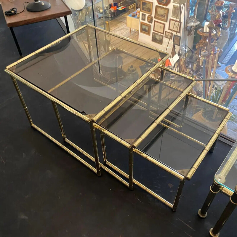 Mid-century modern set of 3 brass nesting tables, 1960s