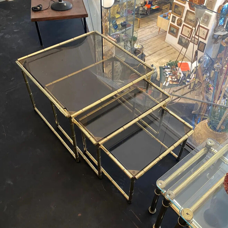 Mid-century modern set of 3 brass nesting tables, 1960s