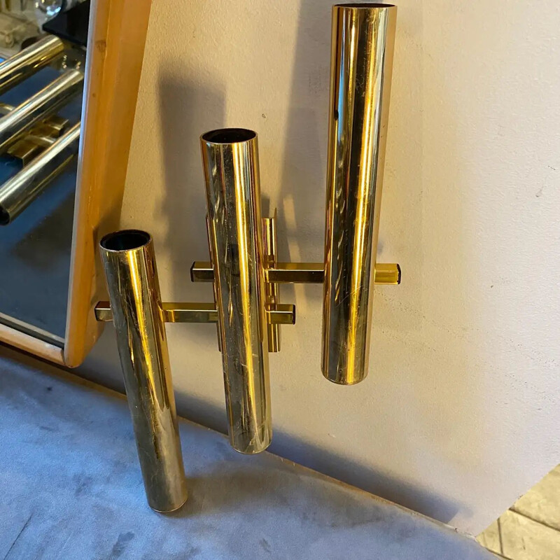 Set of 4 vintage brass modernist italian wall lamp by Gaetano Sciolari, 1970s
