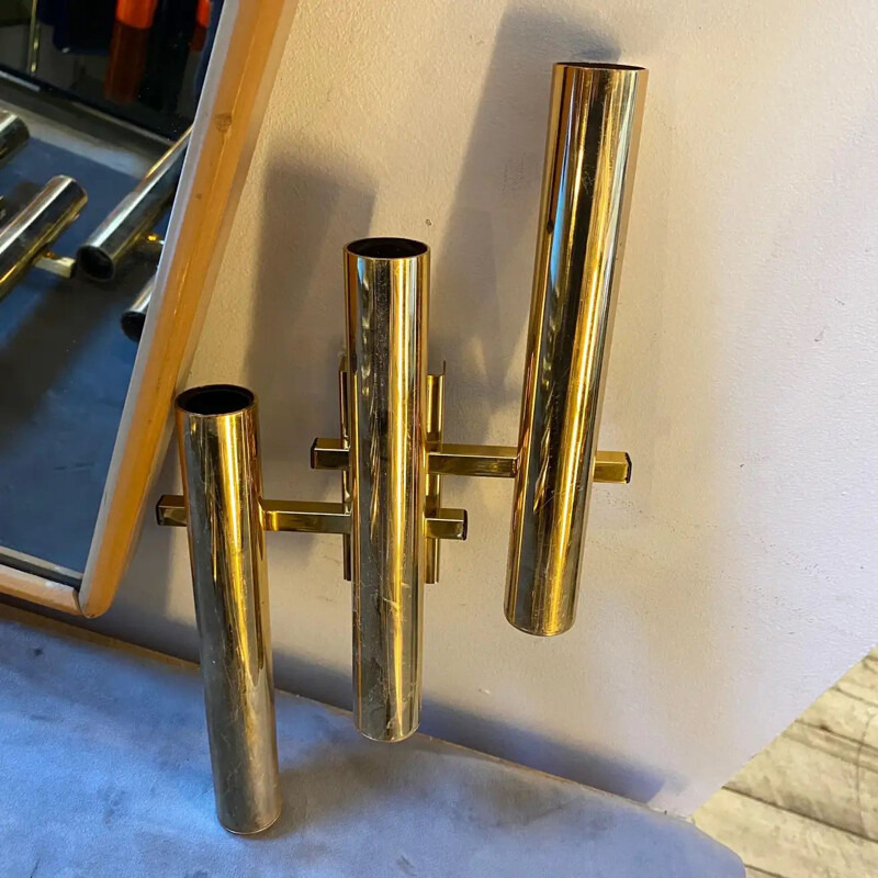Set of 4 vintage brass modernist italian wall lamp by Gaetano Sciolari, 1970s