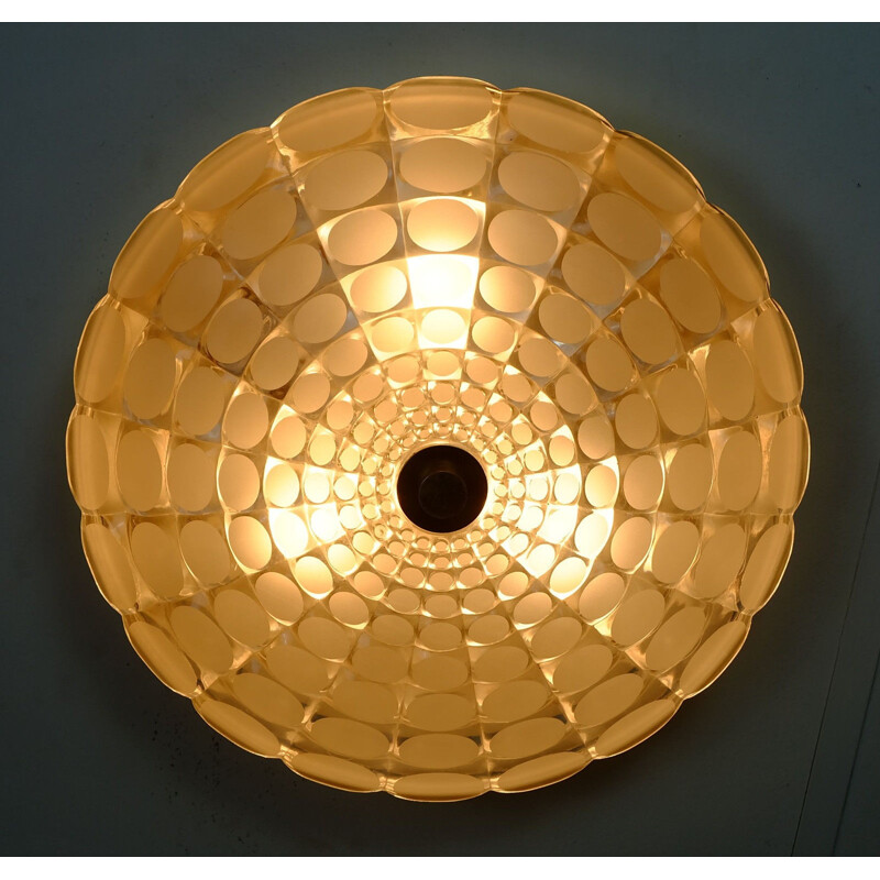 Mid-century ceiling lamp in frosted glass and aluminum - 1960s