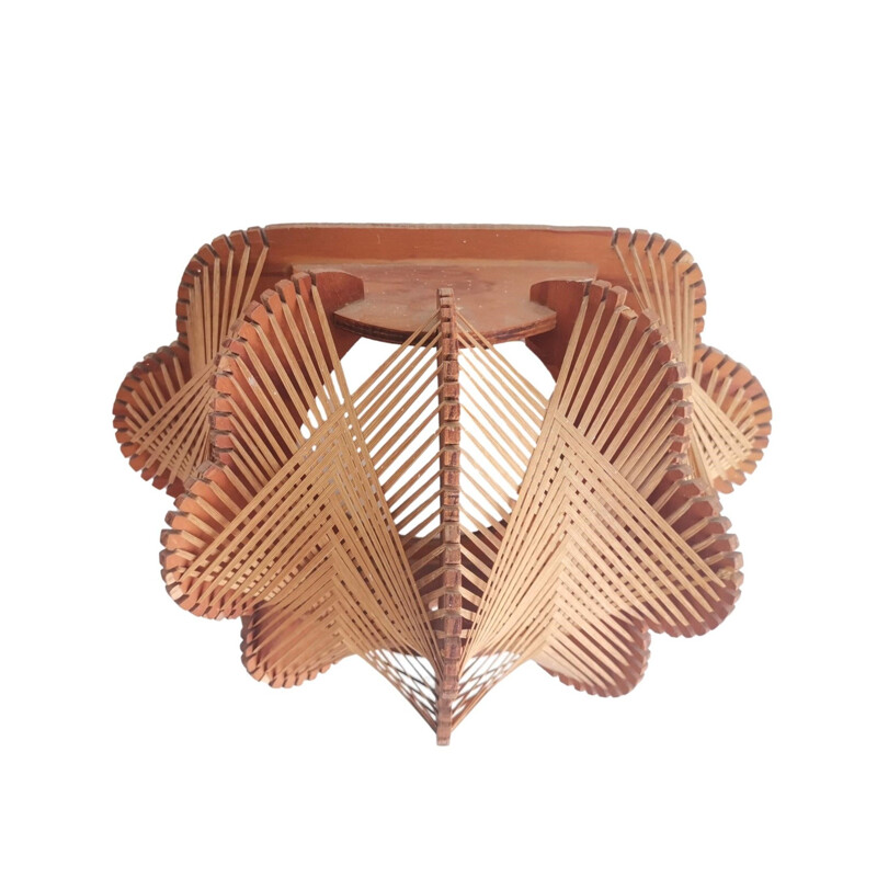 French mid-century modern wood and straw wall lamp, 1960s