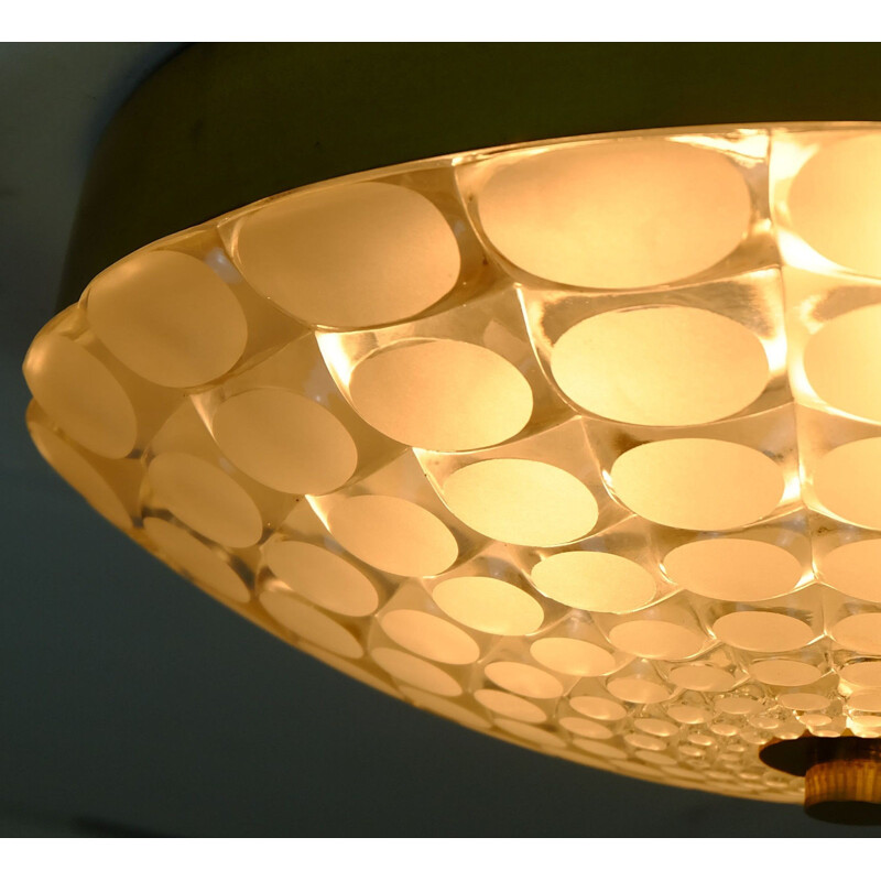 Mid-century ceiling lamp in frosted glass and aluminum - 1960s