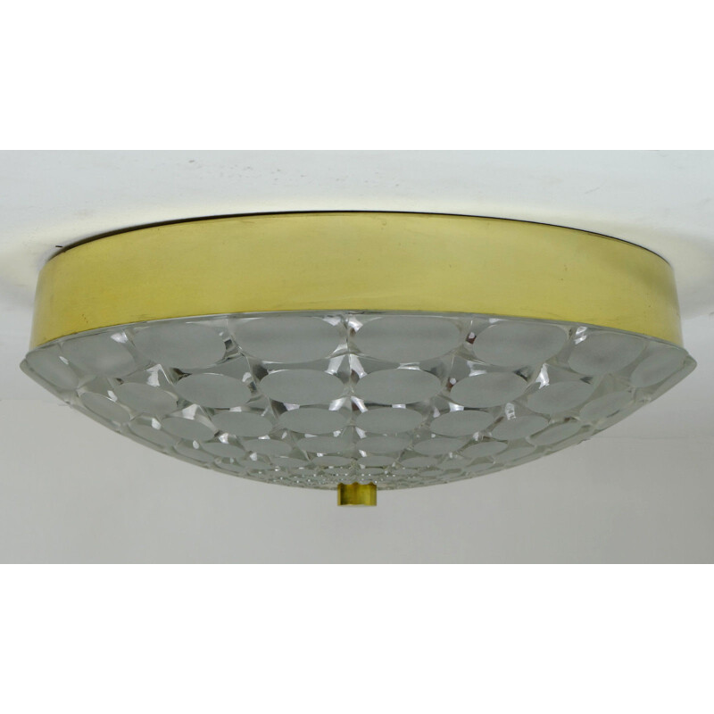 Mid-century ceiling lamp in frosted glass and aluminum - 1960s