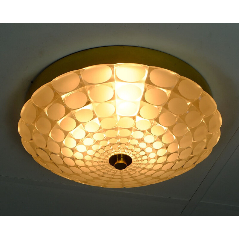 Mid-century ceiling lamp in frosted glass and aluminum - 1960s