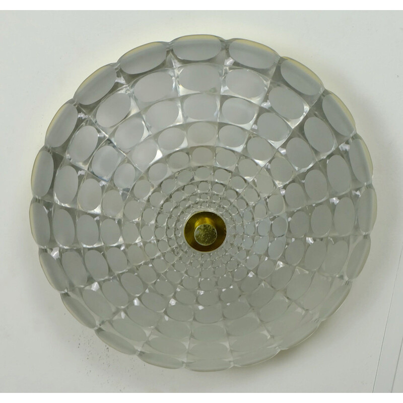 Mid-century ceiling lamp in frosted glass and aluminum - 1960s