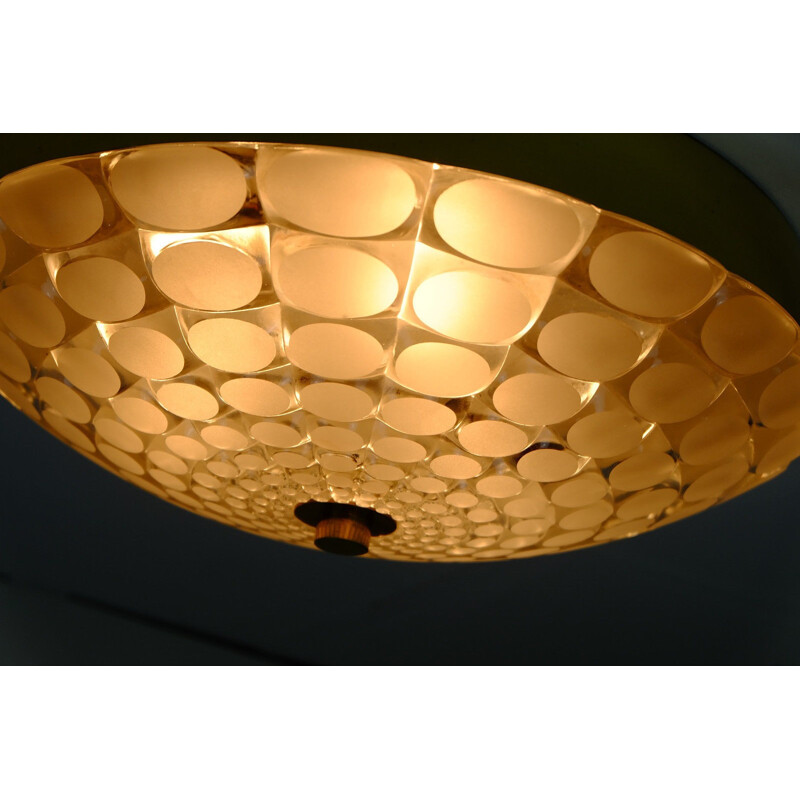 Mid-century ceiling lamp in frosted glass and aluminum - 1960s