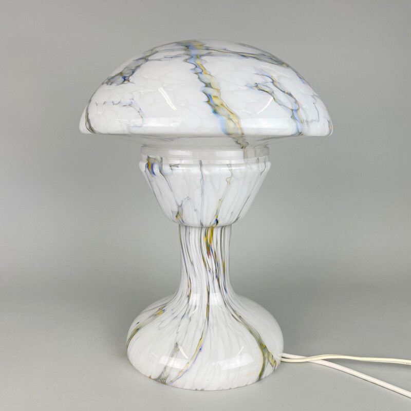 Lámpara de sobremesa vintage de cristal jaspeado en forma de seta, 1930