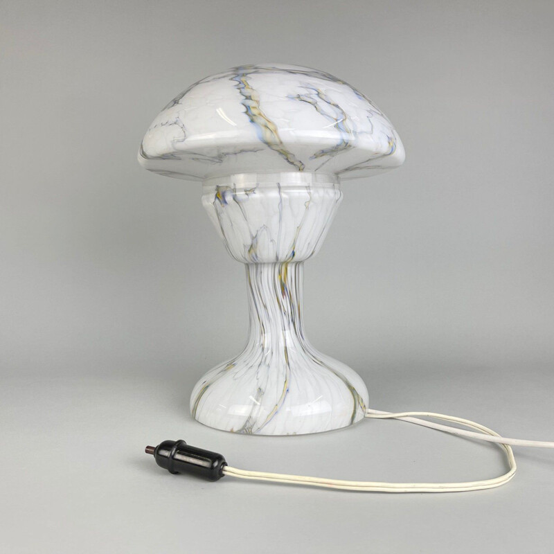 Vintage marbled glass mushroom table lamp, 1930