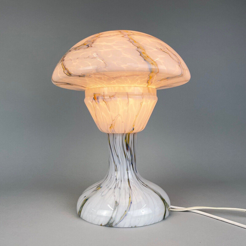 Vintage marbled glass mushroom table lamp, 1930