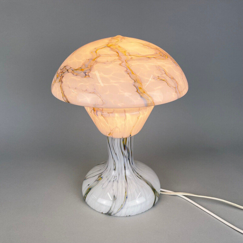 Lámpara de sobremesa vintage de cristal jaspeado en forma de seta, 1930