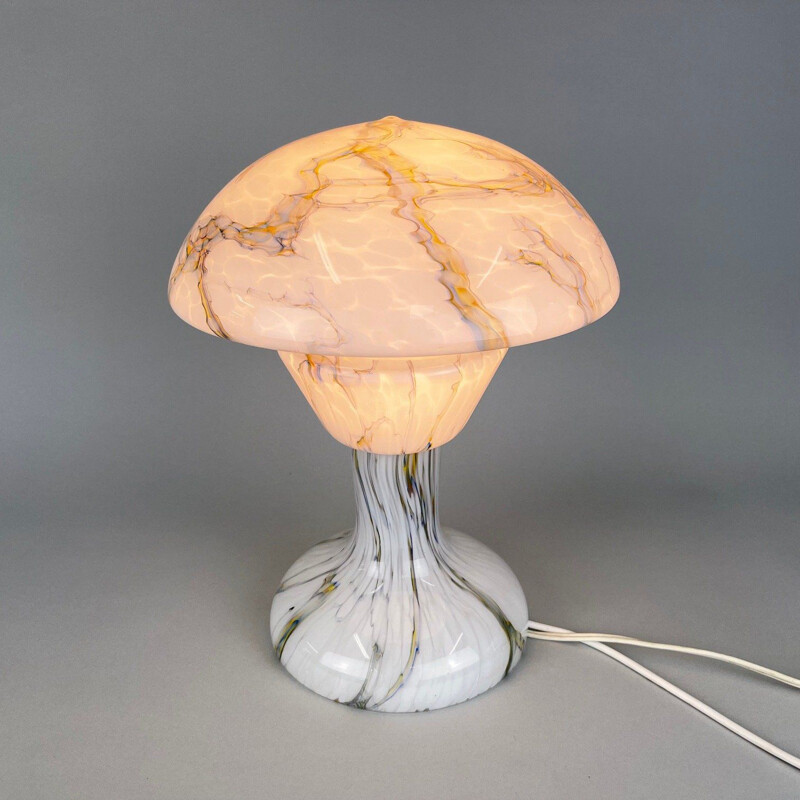 Vintage marbled glass mushroom table lamp, 1930