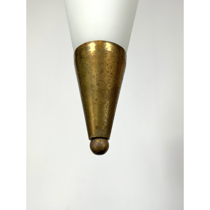 Mid-century brass and triplex opaline glass pendant lamp by Stilnovo