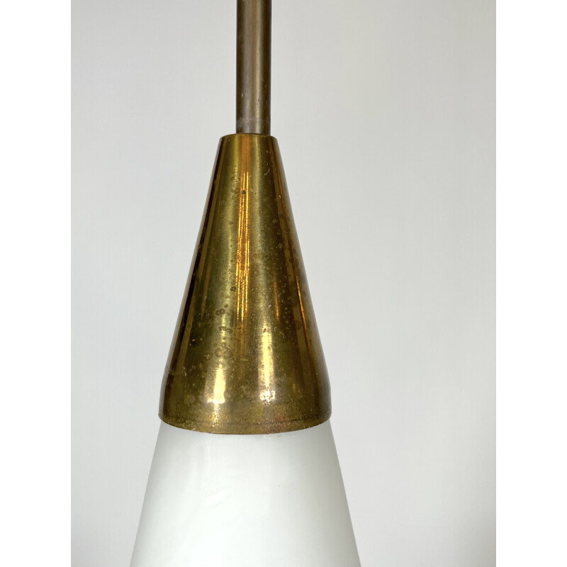 Mid-century brass and triplex opaline glass pendant lamp by Stilnovo