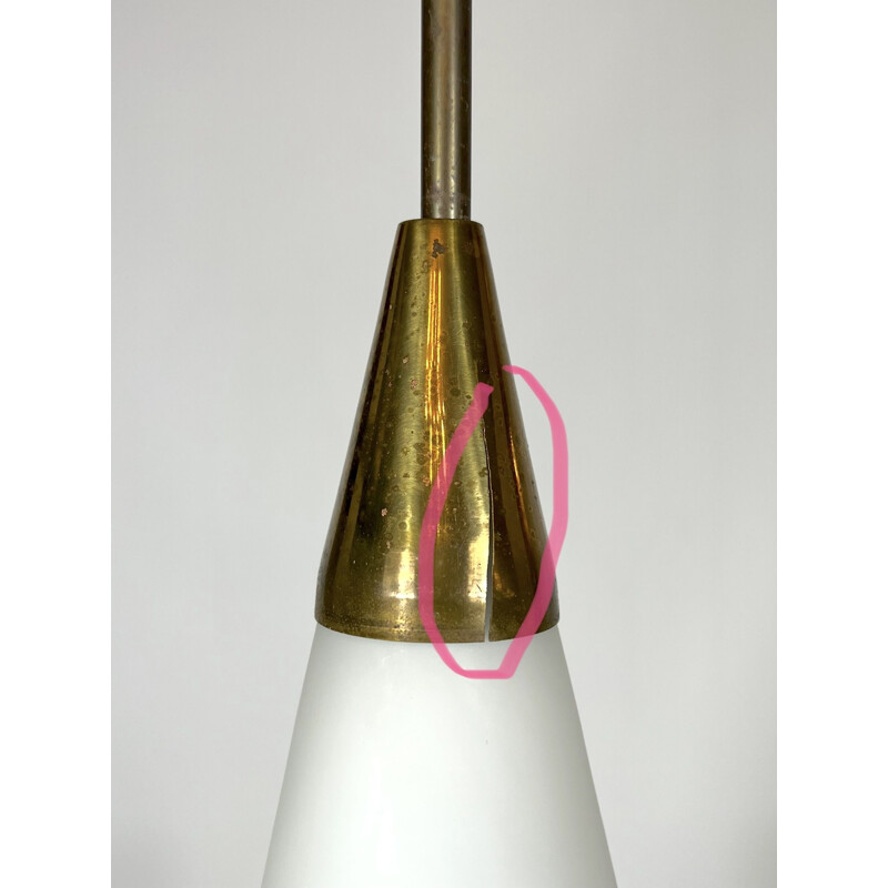 Mid-century brass and triplex opaline glass pendant lamp by Stilnovo