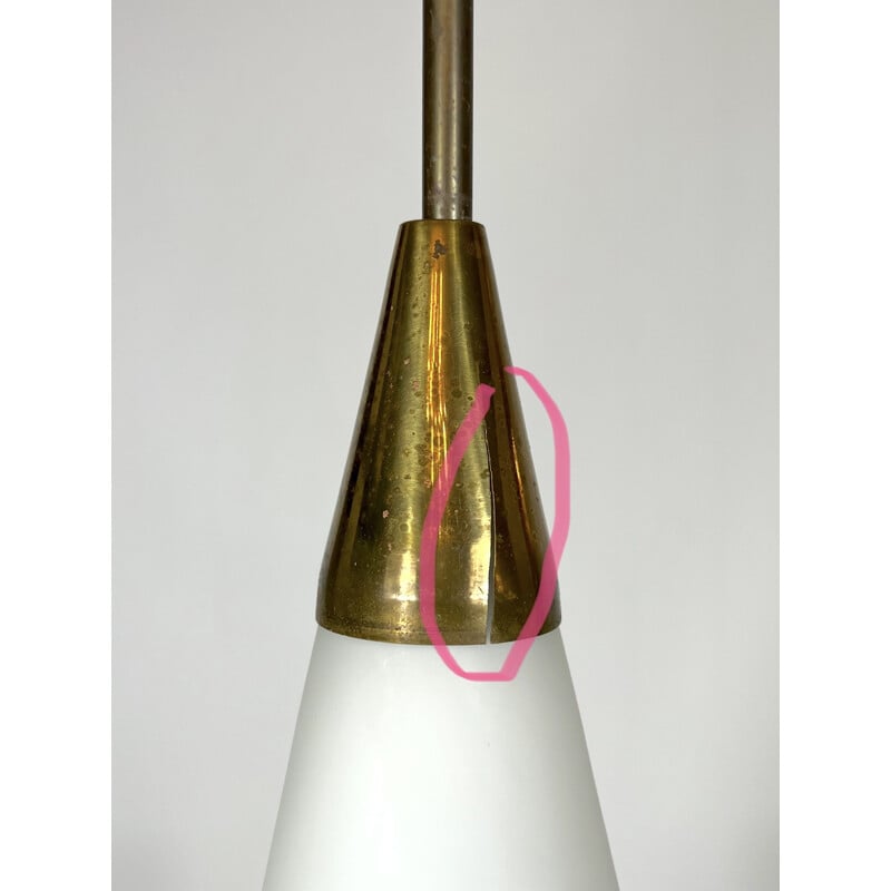 Vintage messing en opaalglas triplex hanglamp van Stilnovo