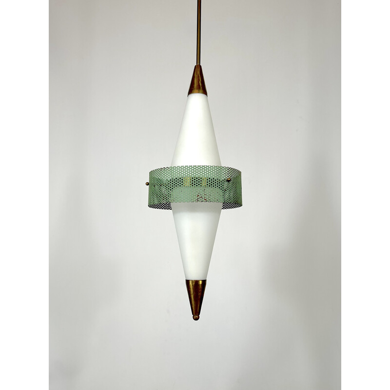 Mid-century brass and triplex opaline glass pendant lamp by Stilnovo