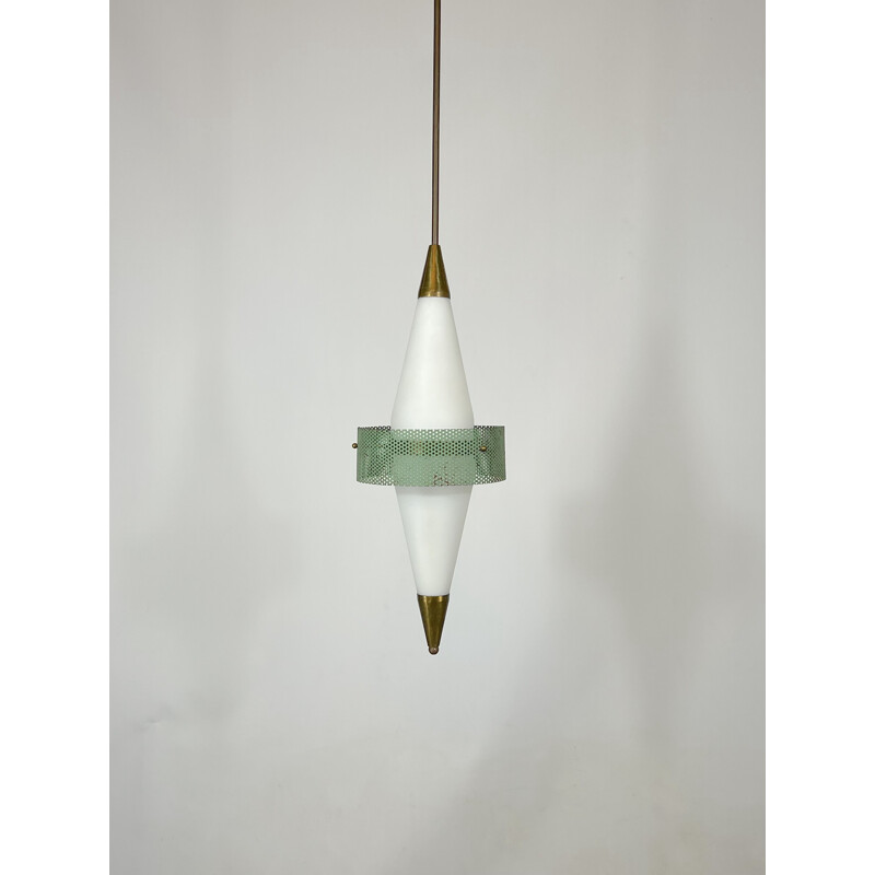 Mid-century brass and triplex opaline glass pendant lamp by Stilnovo