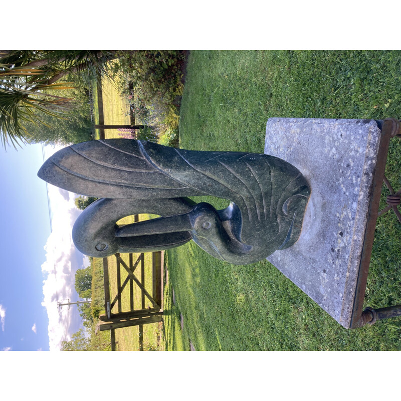 Mid-century sculpture of serpentine birds in marble