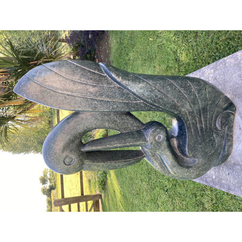 Sculpture d'oiseaux serpentin vintage en marbre
