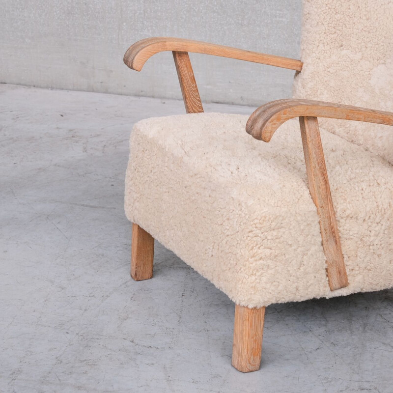 Pair of sheepskin swedish mid-century armchairs