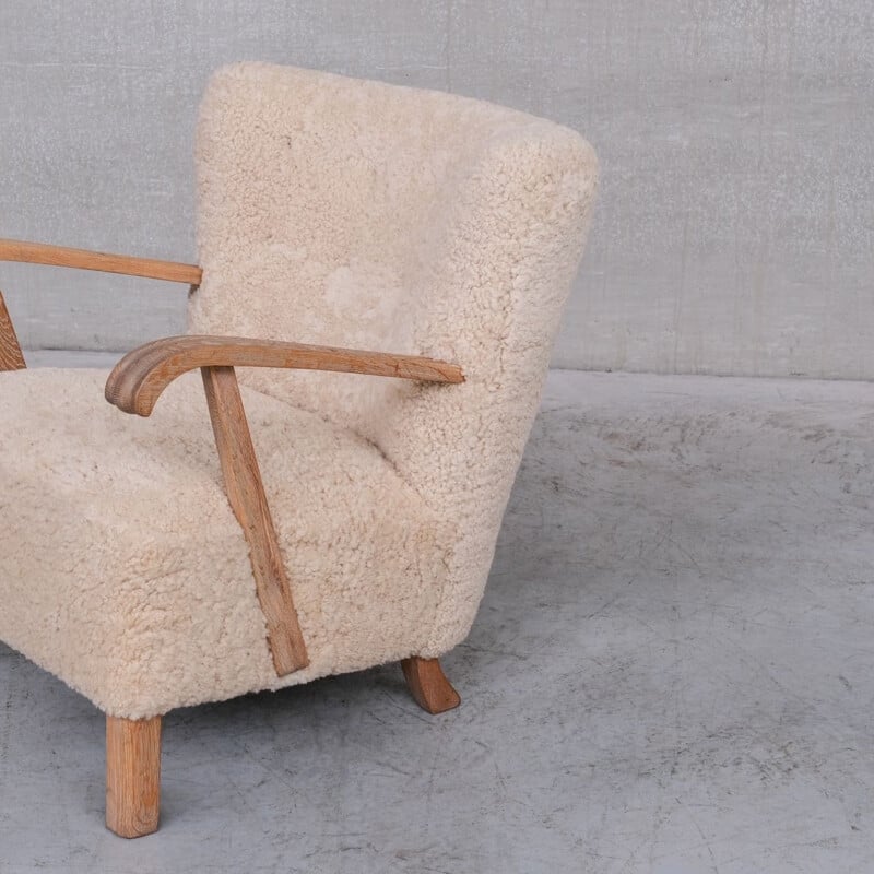 Pair of sheepskin swedish mid-century armchairs