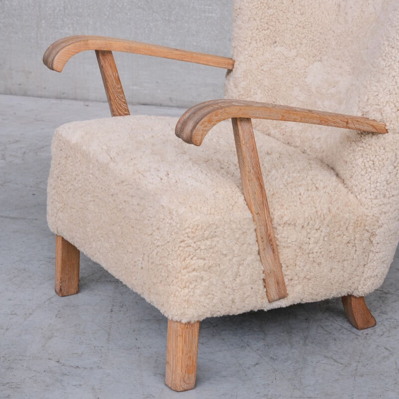 Pair of sheepskin swedish mid-century armchairs