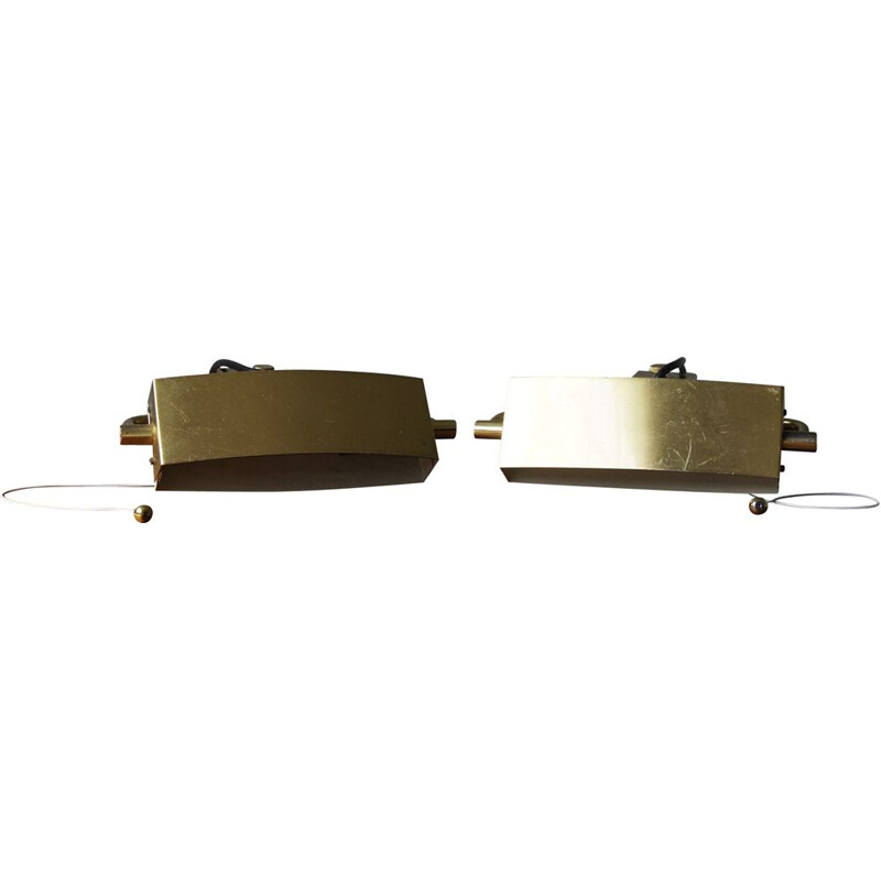 Pair of vintage steel and brass wall lamps by Jacques Biny, France