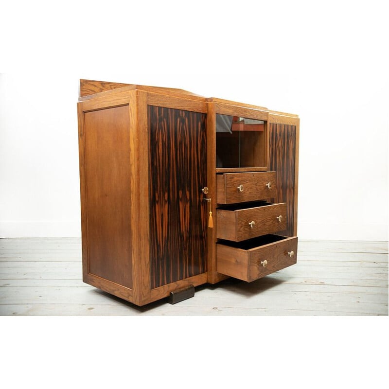 Vintage Art Deco eiken en coromandel dressoir van de Amsterdamse school, Nederland 1910