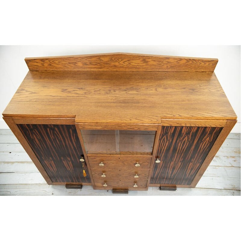 Vintage Art Deco eiken en coromandel dressoir van de Amsterdamse school, Nederland 1910