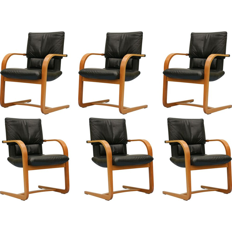 Set van 6 vintage Figura lederen sledestoelen van Mario Bellini voor Vitra, 1990