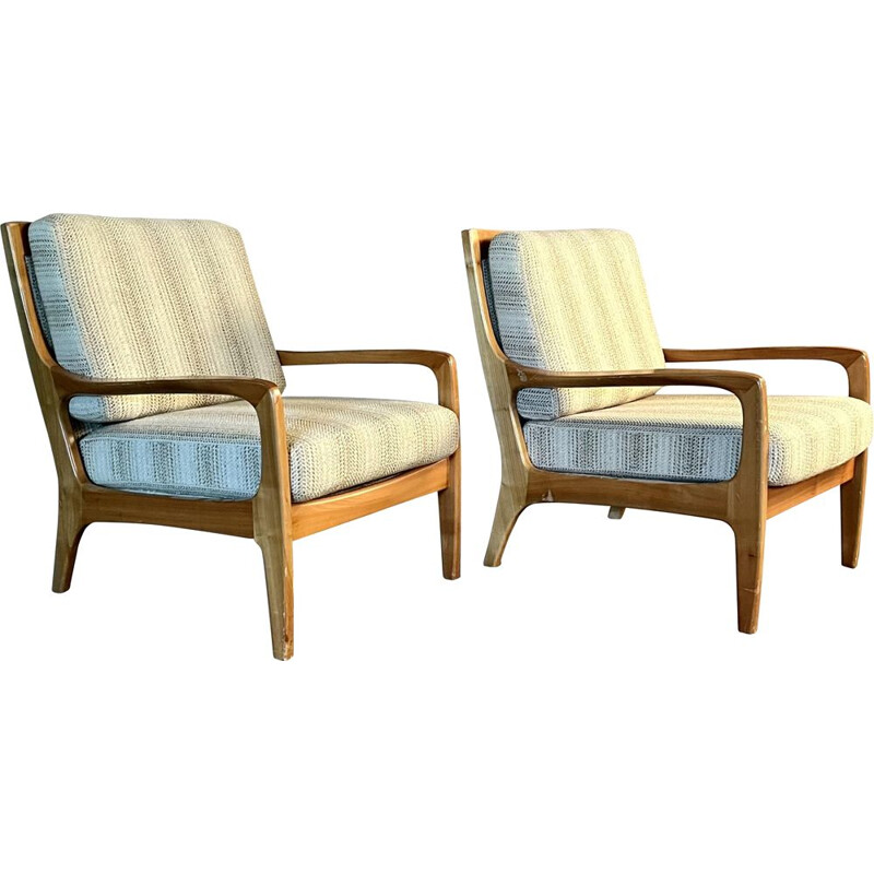 Pair of vintage armchairs in solid beechwood