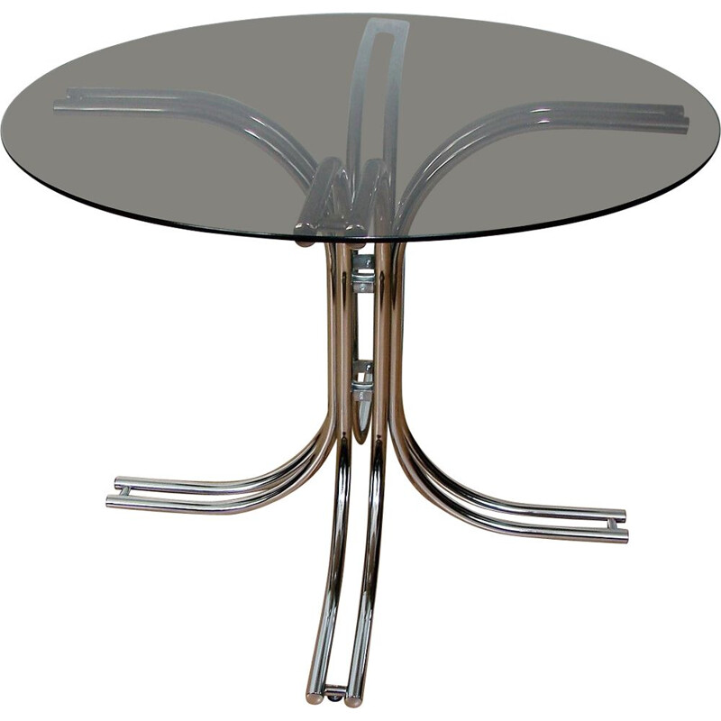 Vintage glass and chrome round table, 1970s