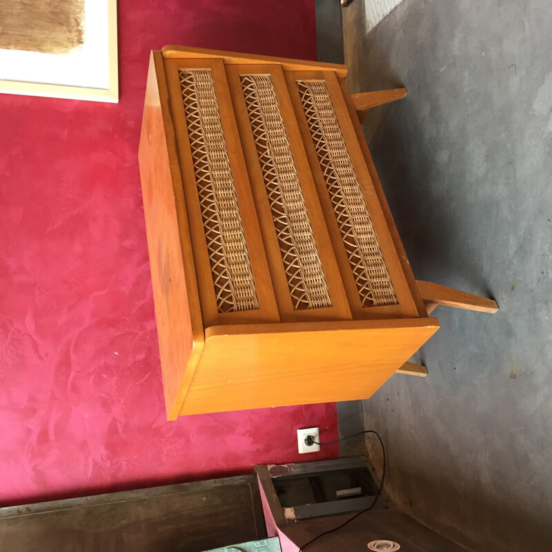 Small Commode in Oak and Rattan - 1960s