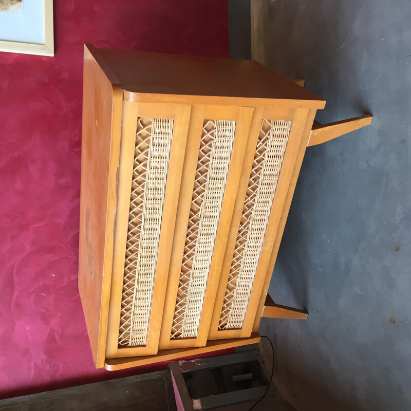 Small Commode in Oak and Rattan - 1960s