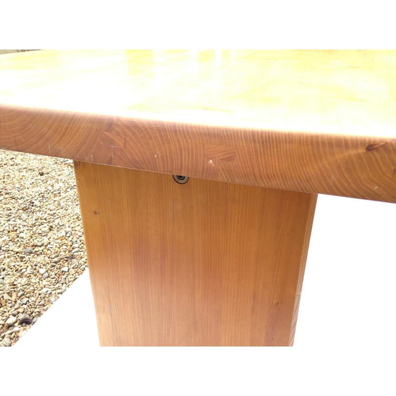 Mid century large table in solid elm wood, Pierre CHAPO - 1960s